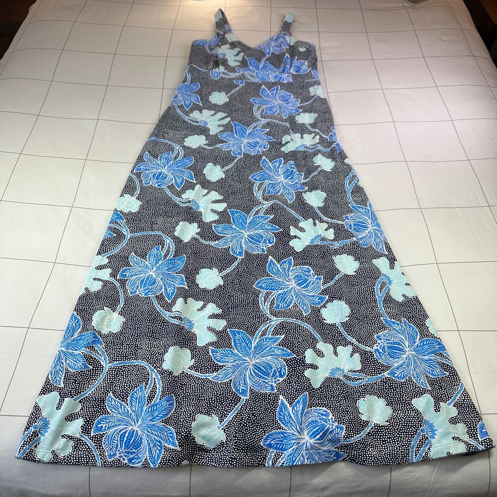J. McLaughlin Dress Womens Medium Blue Floral Speckle Maxi Sleeveless Resortwear